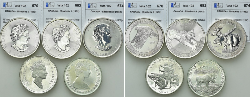 5 Silver Coins of Canada. 

Obv: .
Rev: .

. 

Condition: See picture.
...