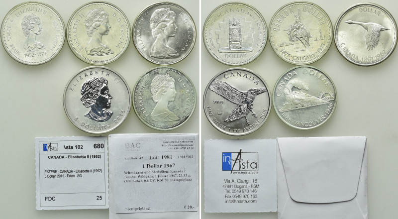 5 Silver Coins of Canada. 

Obv: .
Rev: .

. 

Condition: See picture.
...