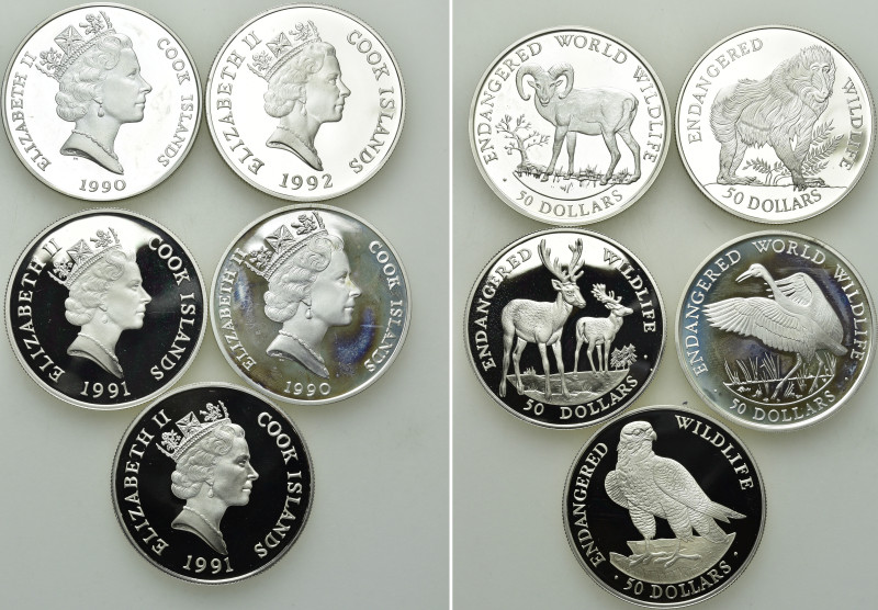 5 Silver Coins of Cook Islands. 

Obv: .
Rev: .

. 

Condition: See pictu...