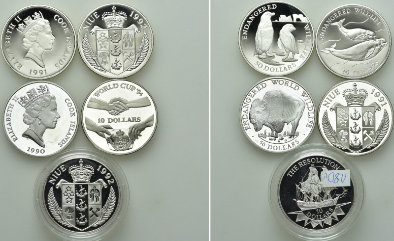 5 Silver Coins of the Cook Islands and Niue. 

Obv: .
Rev: .

. 

Conditi...