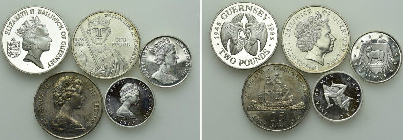 5 Coins of Guernsey, Isle of Man and St. Helena; Silver etc. 

Obv: .
Rev: ....