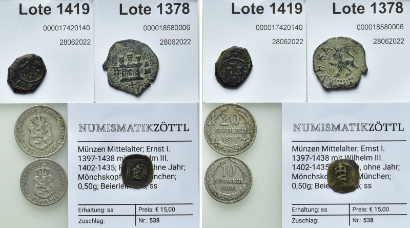 5 Medieval and Modern Coins of Spain, Bulgaria and Germany. 

Obv: .
Rev: .
...