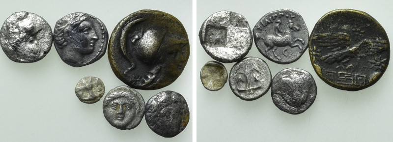 6 Greek Coins; "Wappenmünze" of Athens, Philip II etc. 

Obv: .
Rev: .

. ...