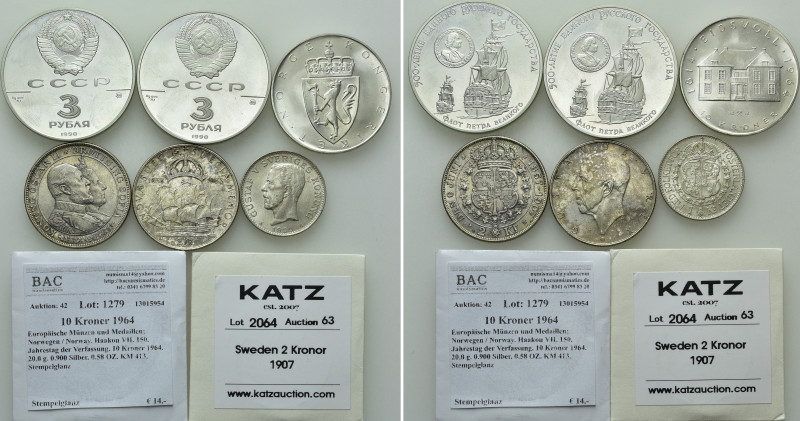 6 Silver Coins of Sweden and the USSR. 

Obv: .
Rev: .

. 

Condition: Se...