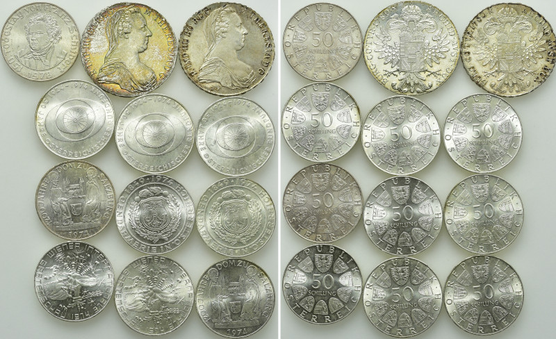 12 Silver Coins of Austria; Maria Theresia Taler and 50 Schilling. 

Obv: .
R...