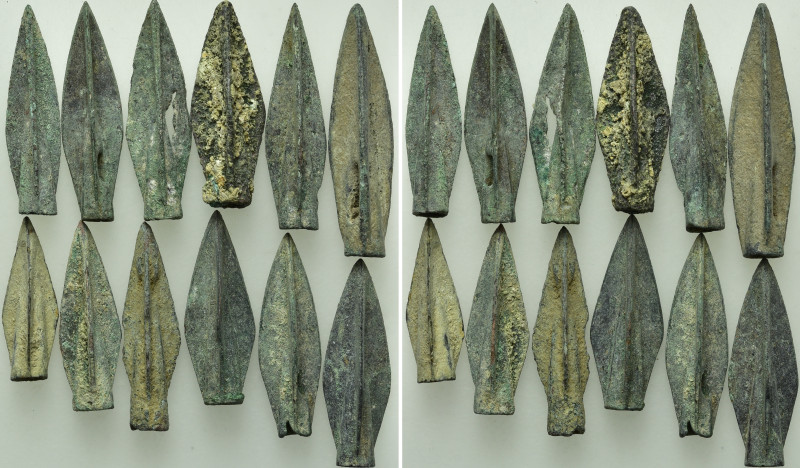 12 Bronze Arrow Heads; Roman?. 

Obv: .
Rev: .

. 

Condition: See pictur...
