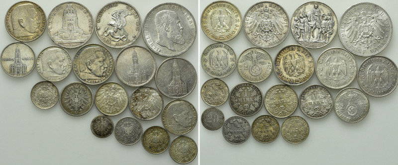 18 Silver Coins of Germany; German Empire, Third Reich. 

Obv: .
Rev: .

. ...