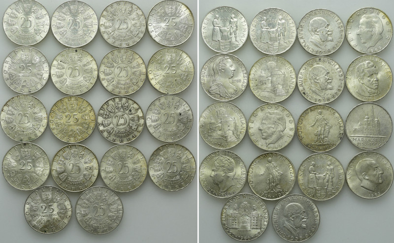18 x 25 Schilling Silver Coins of Austria (10.40 gr. fine per piece). 

Obv: ....