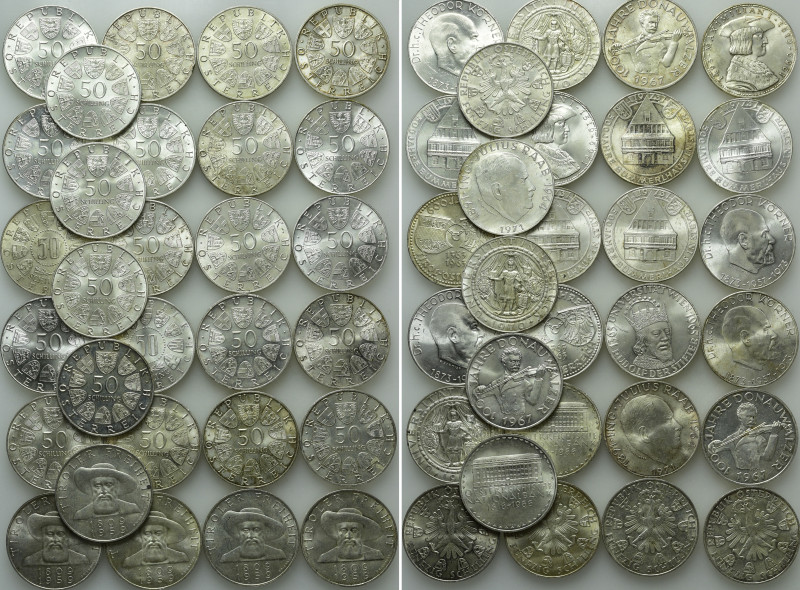 29 x 50 Schilling Silver Coins of Austria (18.00 gr. fine per piece). 

Obv: ....