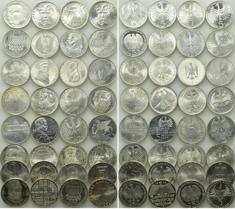 Collection of 32 x 5 DM Pieces of Germany (Silver 0.625). 

Obv: .
Rev: .

...