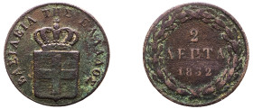 Greece, King Otto, 1832-1862. 2 Lepta, 1832, First Type, Munich mint, 2.40g (KM14; Divo 25a).

Fine with corrosion.