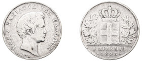 Greece, King Otto, 1832-1862. 5 Drachmai, 1833 A, First Type, Paris mint, variety with grave accent (Bαρεία) between “O” and “Θ”, 21.83g (KM20; Divo 1...