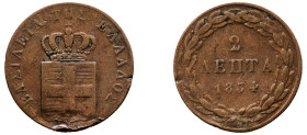 Greece, King Otto, 1832-1862. 2 Lepta, 1834, First Type, Munich mint, 2.51g (KM14; Divo 25c).

Good fine with a bump on obverse’s rim.