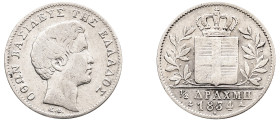 Greece, King Otto, 1832-1862. 1/2 Drachma, 1834 A, First Type, Paris mint, 2.22g (KM19; Divo 14b).

Very fine.