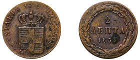 Greece, King Otto, 1832-1862. 2 Lepta, 1837, First Type, Athens mint, 2.65g (KM14; Divo 25e).

Good very fine or better.