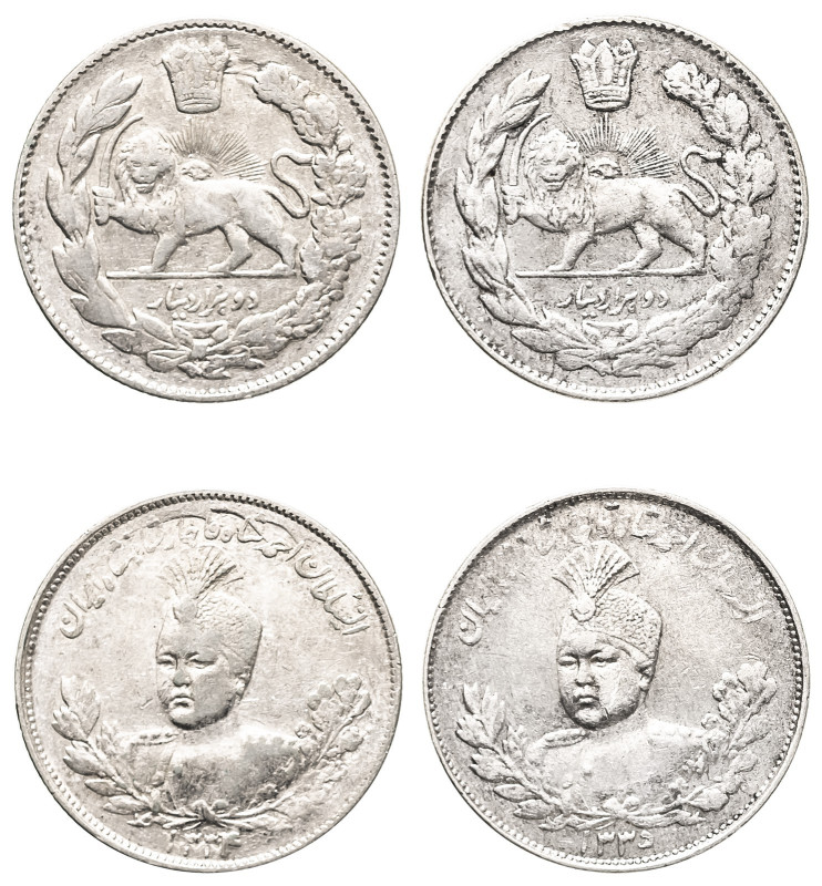 Iran, Ahmad Shah, 1909-1925. Lot of 2 coins comprising 2000 Dinars, AH1334 (1916...