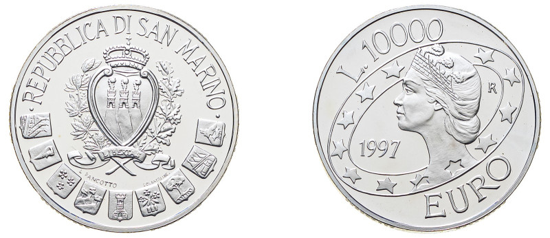 San Marino, Republic, 301-. AR Proof 10.000 Lire, 1997 R, Europa in 2000, Rome m...