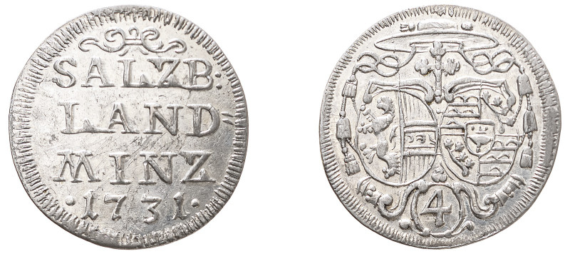 Austrian States, Salzburg, Leopold Anthony von Firmian, 1727-1744. 4 Kreuzer, 17...