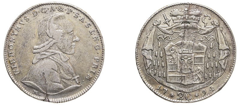 Austrian States, Salzburg, Hieronymus von Colloredo, 1772-1803. 20 Kreuzer, 1794...