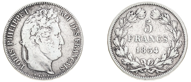 France, Louis Philippe I, 1830-1848. 5 Francs, 1834 H, La Rochelle mint, 24.26g ...