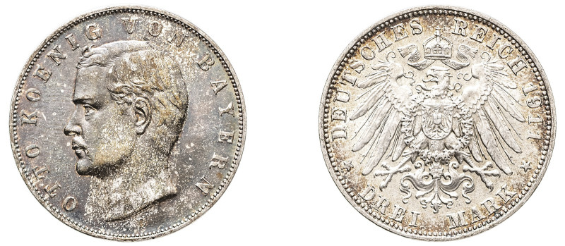 German States, Bavaria, Otto, 1886-1913. 3 Mark, 1911 D, Munich mint, 16.66g (KM...