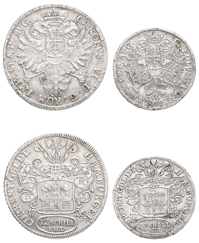 German States, Hamburg, 1324-1922. Lot of 2 coins comprising 32 Schilling, 1726 ...