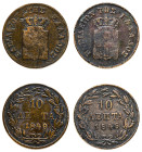 Greece, King Otto, 1832-1862. Lot of 2 coins comprising 10 Lepta, 1848, Third Type, Athens mint, 12.17g (KM29; Divo 20b) and 10 Lepta, 1849, Third Typ...