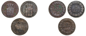 Greece, King Otto, 1832-1862. Lot of 3 coins comprising 5 Lepta, 1833, First Type, Munich mint, 6.32g (KM16; Divo 21a), 5 Lepta, 1838, First Type, Ath...