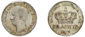 Greece, King George I, 1863-1913. 50 Lepta, 1874 A, First Type, Paris mint (KM37; Divo 55b; IV2).

Graded MS62 PCGS.