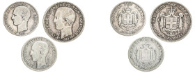 Greece, King George I, 1863-1913. Lot of 3 coins comprising Drachma (2), 1883 A, First Type, Paris mint, 4.86g and 4.88g (KM38; Divo 53d; IV3) and 2 D...