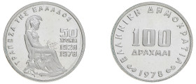 Greece, Third Republic, 1974-. AR Proof 100 Drachmai, 1978, Athens mint, 13.08g (KM121).

About uncirculated proof.

Struck to commemorate the 50th An...