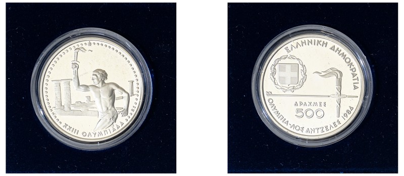 Greece, Third Republic, 1974-. AR Proof 500 Drachmai, 1984, XXIII Olympics - Los...