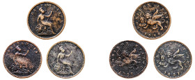 Greece, Ionian Islands. British Administration, 1809-1863. Lot of 3 coins comprising Lepton, 1849, 1.85g (KM34), Lepton, 1851, 1.73g (KM34) and Lepton...