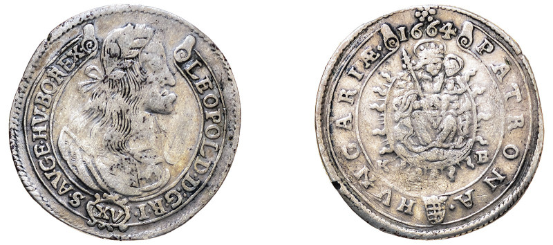 Hungary, Leopold I, 1657-1705. 15 Kreuzer, 1664 KB, Kremnitz mint, 5.94g (KM175)...