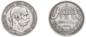 Hungary, Franz Joseph I, 1848-1916. 5 Korona, 1900 KB, Kremnitz mint, 23.77g (KM488; Dav.123).

About very fine.