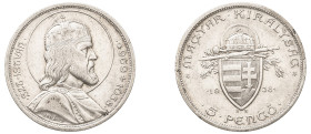 Hungary, Nicolas Horthy, 1920-1944. 5 Pengo, 1938 BP, 900th Anniversary of Death of St. Stephan, Budapest mint, 24.95g (KM516).

Good very fine.

From...