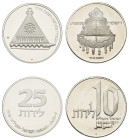 Israel, State of Israel, 1948-. Lot of 2 coins comprising Proof 10 Lirot, ND (1977), Hanukkah - Jerusalem Lamp, Jerusalem mint, 15.60g (KM91) and Proo...