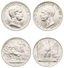 Italy, Vittorio Emanuele III, 1900-1946. Lot of 2 coins comprising Lira, 1917 R, Rome mint, 5.00g (KM57) and 5 Lire, 1927 R, Rome mint, 5.00g (KM67.1)...