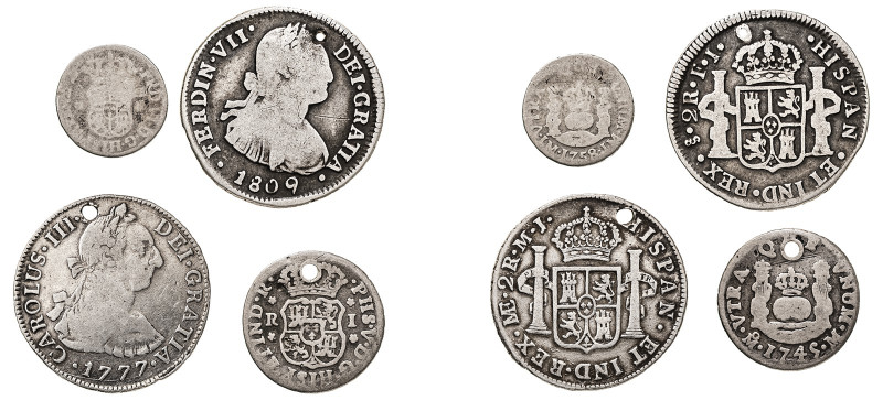 Latin America. Lot of 4 coins comprising Mexico, Real, 1745 Mo, 3.00g (KM75.2), ...