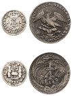 Mexico, Ferdinand VI, 1746-1759 and Federal Republic, 1823-1905. Lot of 2 coins respectively comprising 1/2 Real, 1753 Mo, Mexico City mint, 1.56g (KM...