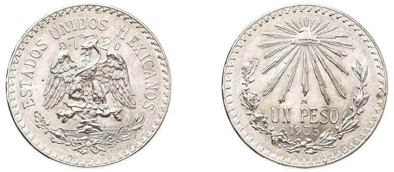 Mexico, Republic, 1823-. Peso, 1935 M, Mexico City mint, 16.66g (KM455).

Extrem...