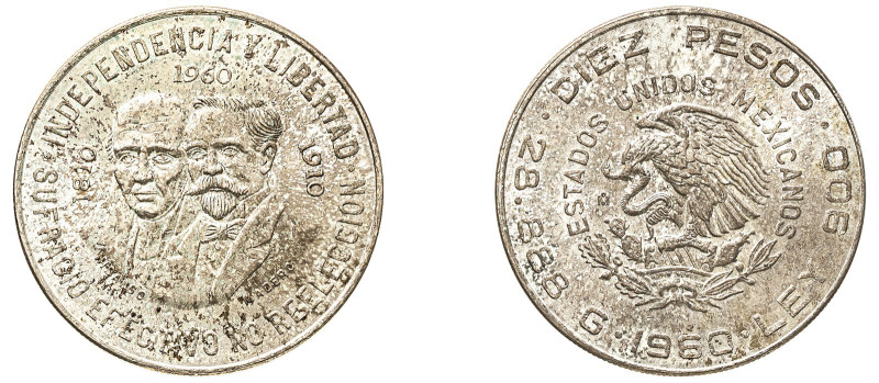 Mexico, Republic, 1823-. 10 Pesos, 1960 Mo, Mexico City mint, 28.94g (KM476).

A...