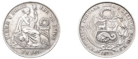 Peru, Republic, 1822-. Sol, 1872 YB, Lima mint, 24.88g (KM196.3).

Good very fine.

From an old German estate.