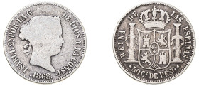 Philippines, Isabella II, 1833-1868. 50 Centimos, 1868, Manila mint, 12.51g (KM147).

Fine.

From an old German estate.