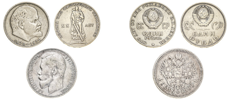 Russia, Nicholas II, 1894-1917 and USSR, 1917-1991. Lot of 3 coins comprising Ro...