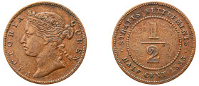 Straits Settlements, Victoria, 1837-1901. 1/2 Cent, 1883, Calcutta mint, 4.61g (KM8).

Very fine.

From an old German estate.