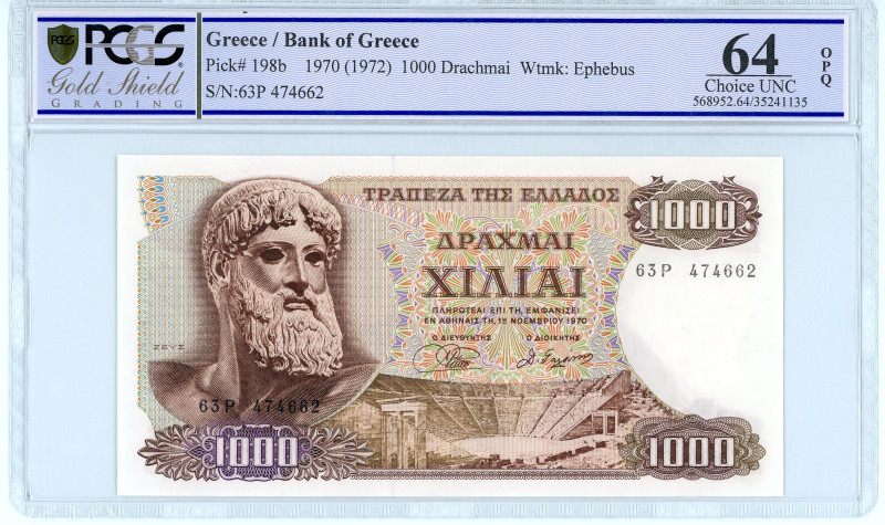 Greece
Bank of Greece (ΤΡΑΠΕΖΑ ΤΗΣ ΕΛΛΑΔΟΣ)
1000 Drachmai, 1st November 1970 (ND...