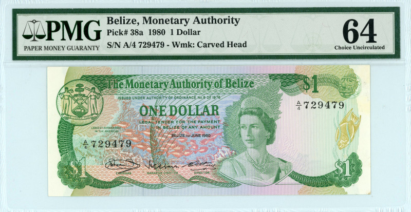 Belize
Monetary Authority
1 Dollar, 1980
S/N A/4 729479
Watermark: Carved Head
P...