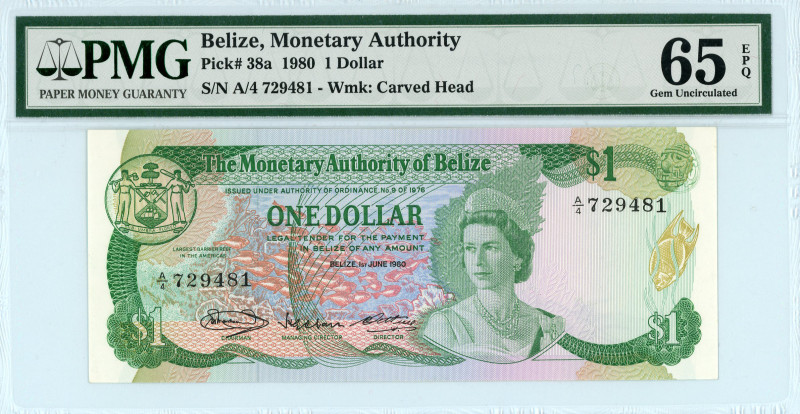 Belize
Monetary Authority
1 Dollar, 1980
S/N A/4 729481
Watermark: Carved Head
P...