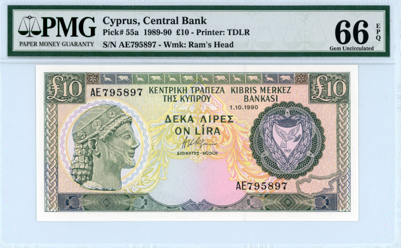 Cyprus
Central Bank of Cyprus
10 Pounds, 1990
S/N AE795897
Watermark: Ram's Head...